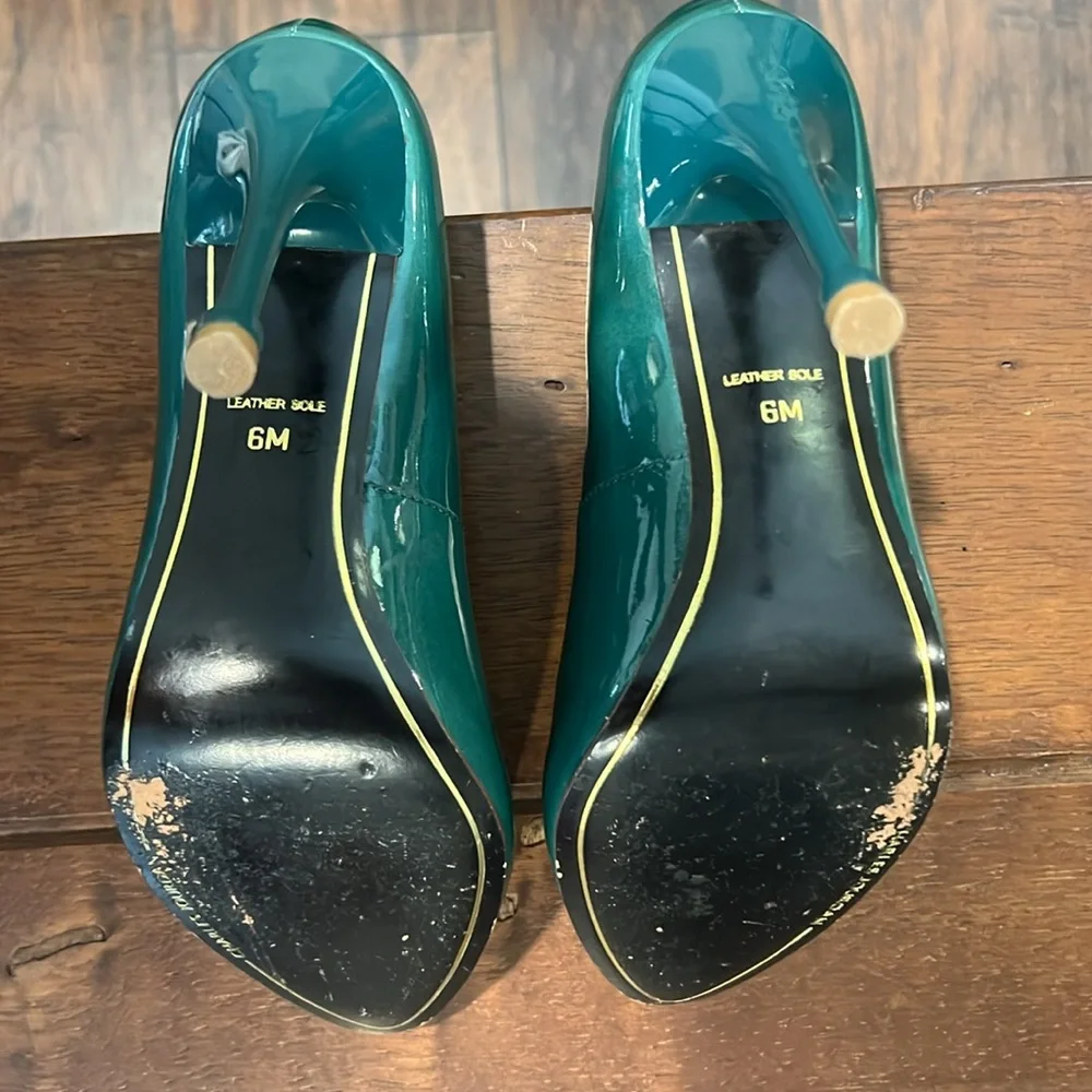Charles Jourdan Teal Green Patent Leather Pumps Size 6 - Picture 5 of 8